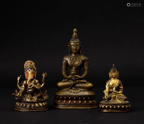 Three bronze sculptures, Tibet, 18-1900s, Three bronze