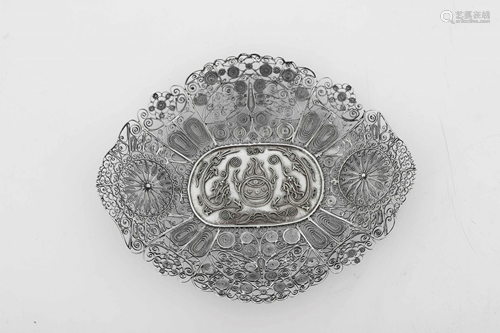 A silver filigree tray, China, Qing Dynasty, A silver