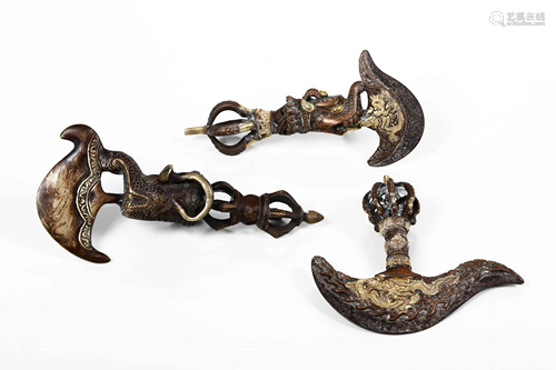 Three bronze ceremonial objects, Tibet, 1800s, Three