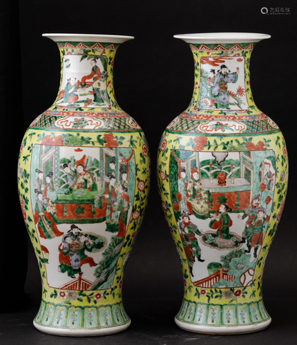 Two Famille Vert vases, China, Qing Dynasty, Two