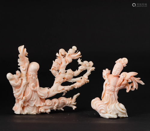 Two pink coral groups, China, early 1900s, Two pink