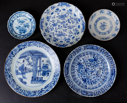 Five porcelain plates, China, Qing Dynasty, Five