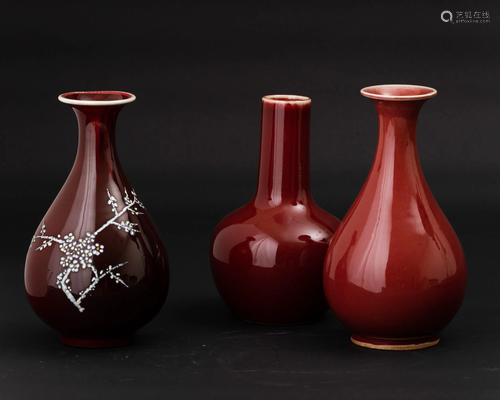 Three oxblood porcelain vases, China, 1900s, Three