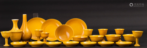 A yellow porcelain set, China, 1900s, A yellow