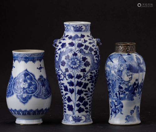 Three porcelain vases, China, Qing Dynasty, Three