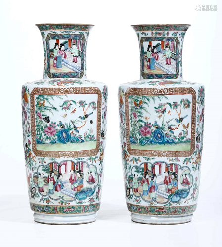 Two Canton porcelain vases, China, Qing Dynasty, Two