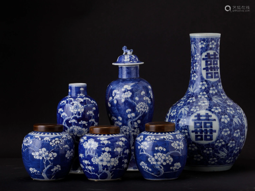 Six porcelain vases, China, Qing Dynasty, 1800s, Six