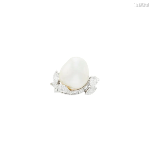 Platinum, South Sea Baroque Cultured Pearl and Diamond