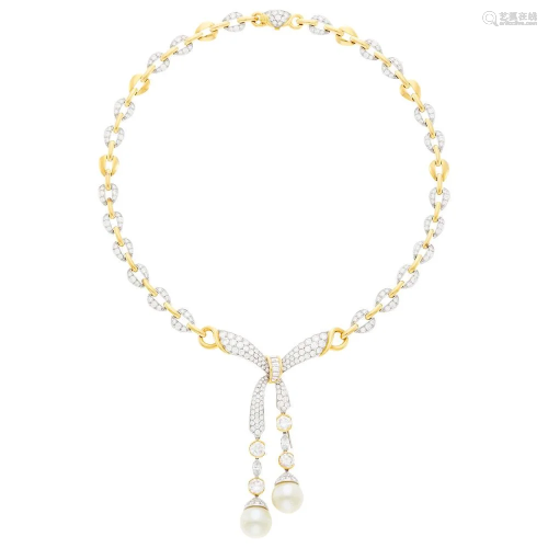 Two-Color Gold, Diamond and Cultured Pearl