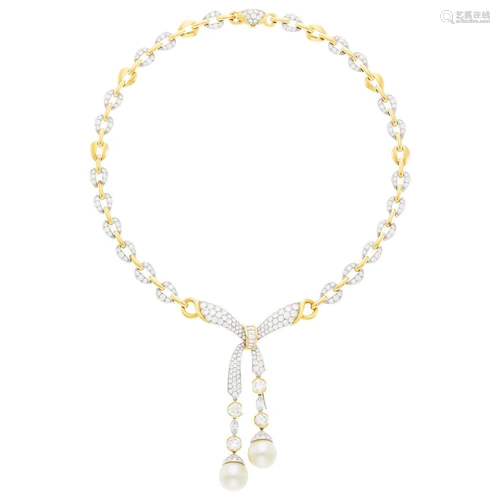 Two-Color Gold, Diamond and Cultured Pearl