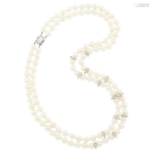 Double Strand Cultured Pearl, Platinum, White Gold and