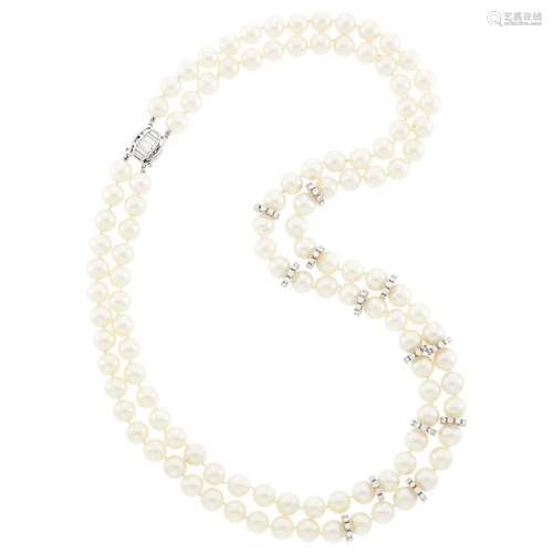 Double Strand Cultured Pearl, Platinum, White Gold and