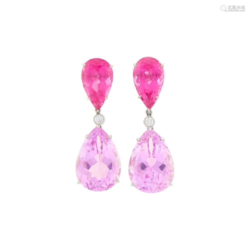 Mish Pair of White Gold, Pink Tourmaline, Kunzite and