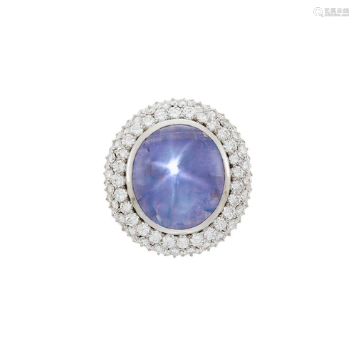 White Gold, Star Sapphire and Diamond Ring