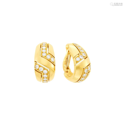 Cartier Pair of Gold and Diamond Hoop Earrings, France