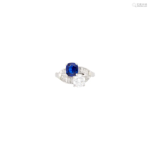 Platinum, Sapphire and Diamond Crossover Ring