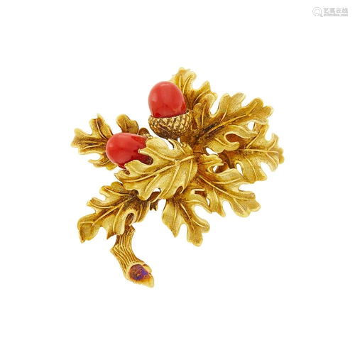 Tiffany & Co. Gold and Oxblood Coral Brooch