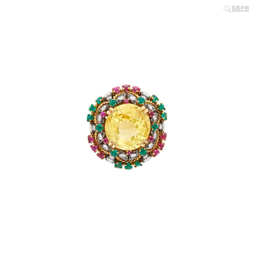 Gold, Yellow Sapphire, Gem-Set and Diamond Ring