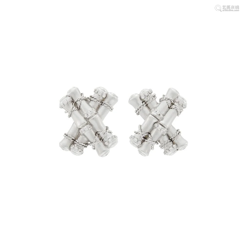 Mish Pair of White Gold and Diamond Earclips