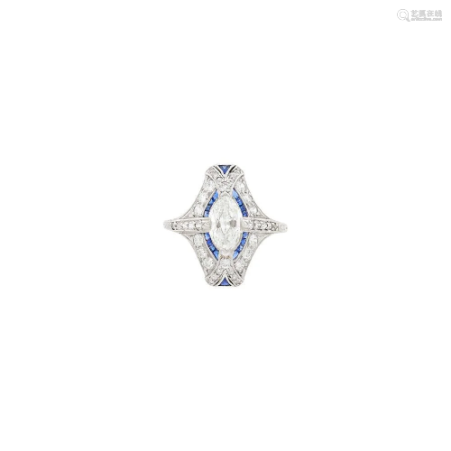 Platinum, Diamond and Synthetic Sapphire Ring