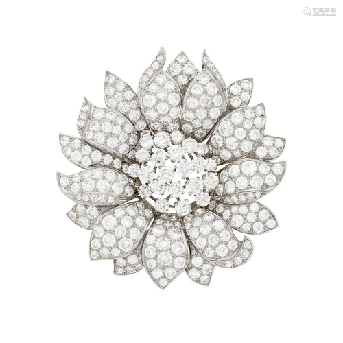 Platinum and Diamond Flower Clip-Brooch