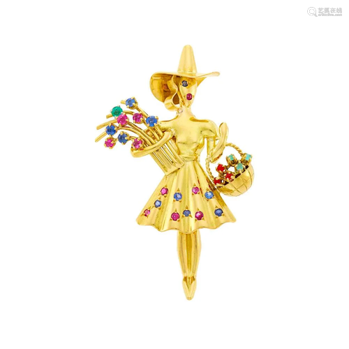 Jacques LaCloche Gold and Gem-Set Figural Brooch,