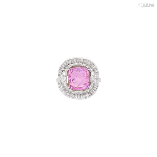 White Gold, Pink Sapphire and Diamond Ring