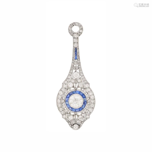 Platinum, Diamond and Sapphire Brooch