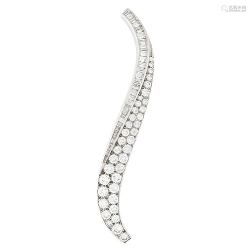 Platinum and Diamond Clip-Brooch