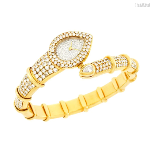 Gold and Diamond Crossover Bracelet-Watch