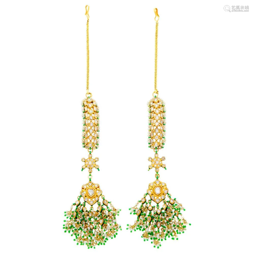 Pair of Indian High Karat Gold, Jaipur Enamel,