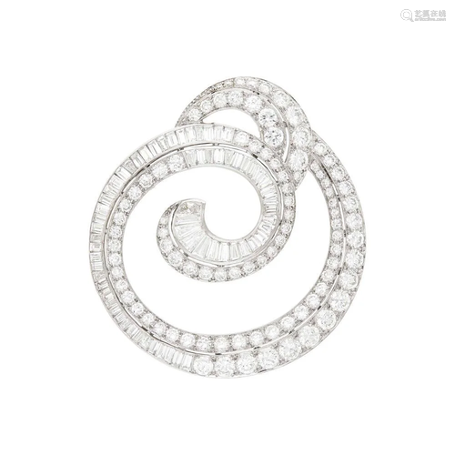 Platinum and Diamond Circle Pendant-Brooch