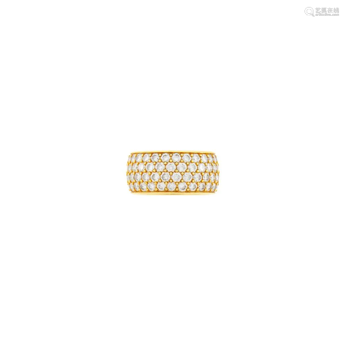 Wide Gold and Diamond Band Ring