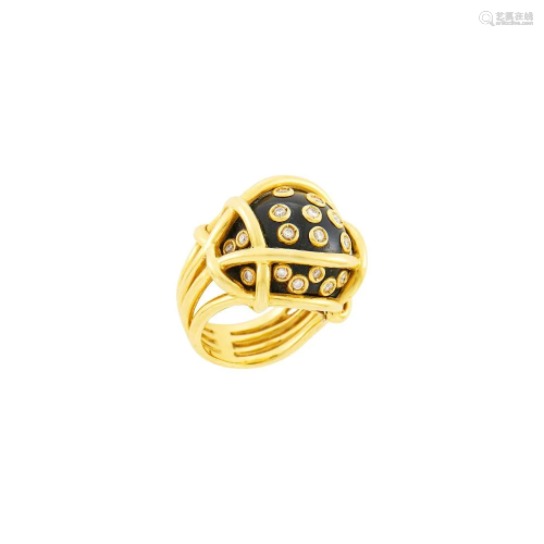 Verdura Gold, Black Onyx and Diamond 'Polka Dot' Ring