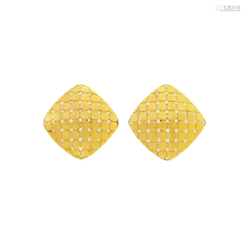 Pair of Gold and Diamond Earrings