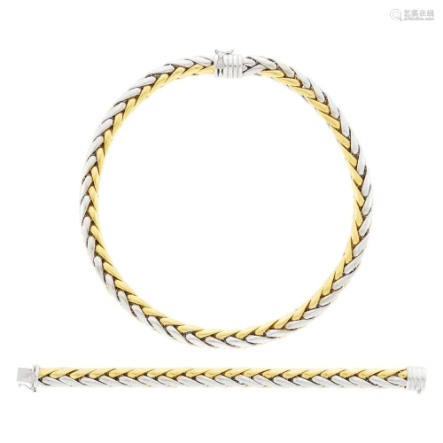 Braided Two-Color Gold Necklace/Bracelet Combination