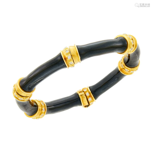 Mish Gold, Black Enamel and Diamond Link Bracelet