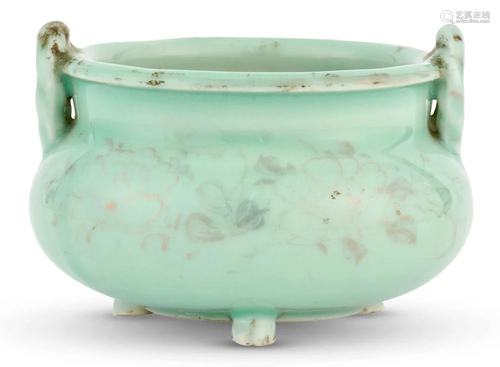 A Chinese Celadon Glazed Tripod Censer