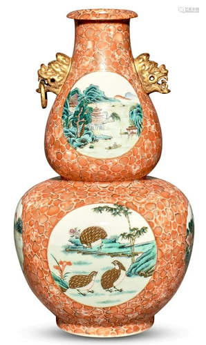 A Chinese Enameled Faux-Pudding Stone Porcelain Vase