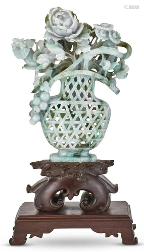 A Chinese Carved Jadeite Flower Basket