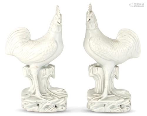 A Pair of Chinese Blanc de Chine Porcelain Models of