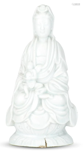 A Chinese White Glazed Porcelain Figure of Guanyin