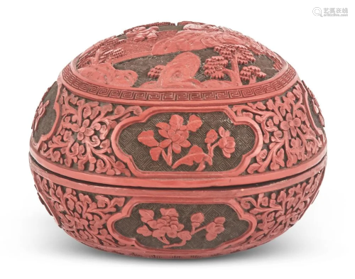 A Chinese Cinnabar Lacquer Peach-Form Box