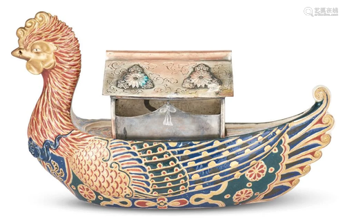 A Japanese Satsuma Earthenware Boat-Form Incense Burner