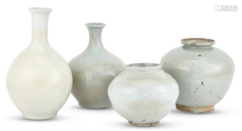 Four Korean White Glazed Ceramic Vessels