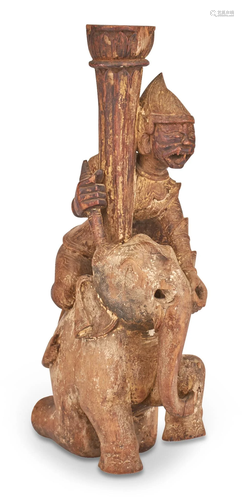 A Burmese Carved Wooden Figure of Hanuman