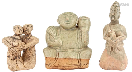 Three Thai Svargaloka Glazed Pottery Figures