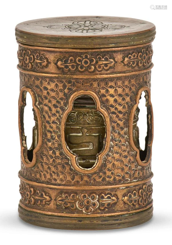 A Tibetan Copper Alloy Prayer Box and Cover