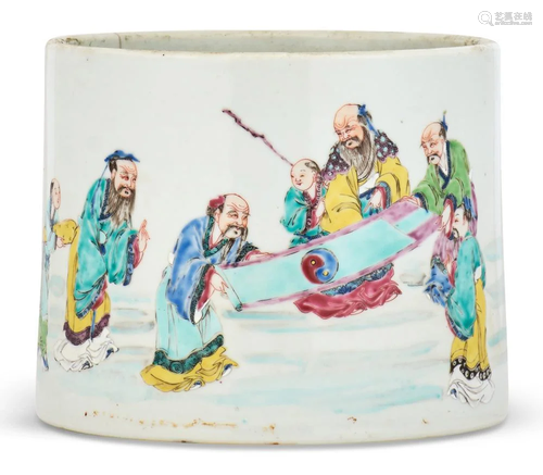 Chinese Enameled Porcelain Brush Pot