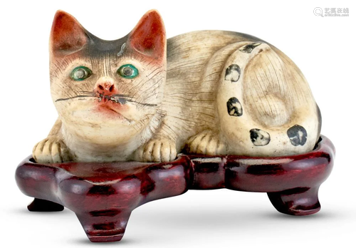 An Unusual Chinese Painted Biscuit Porcelain Cat